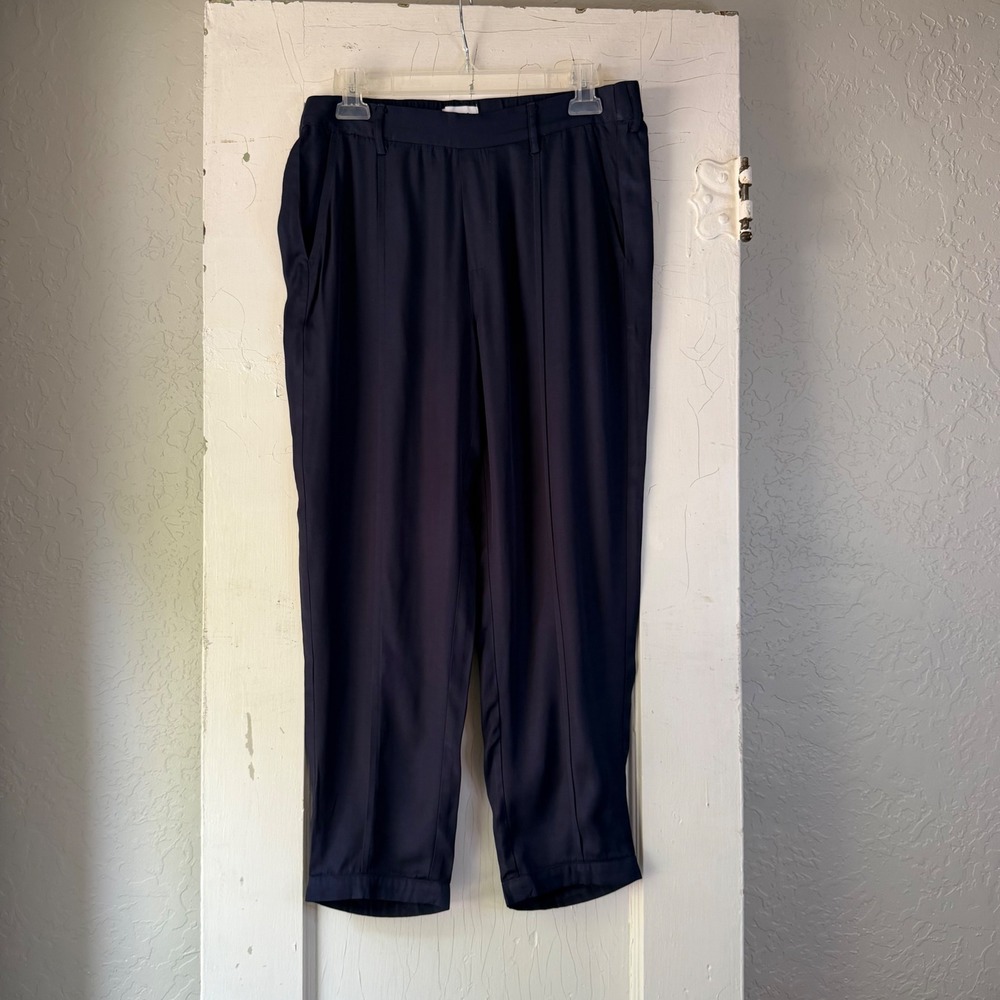 Pistola‎ Navy Blue Cropped Trousers Size S Viscose Rayon Pleated High Rise Pants